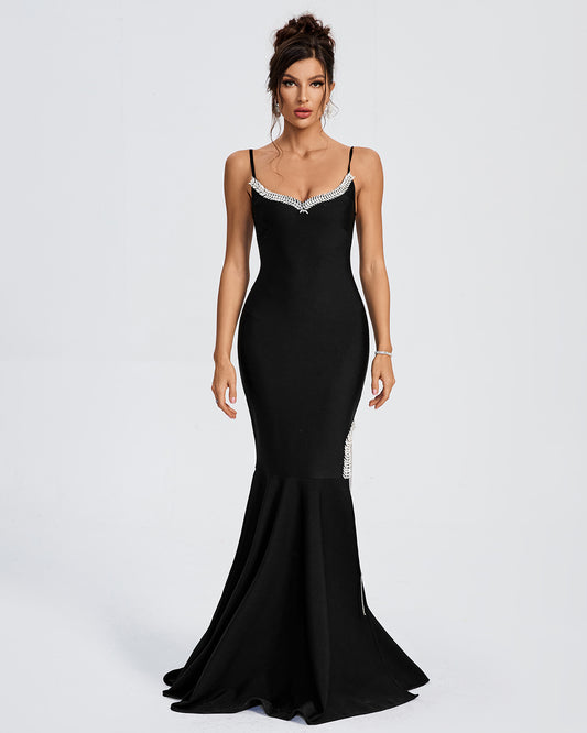 Rhinestone-Accented Sparkle Trim Bandage Evening Dress