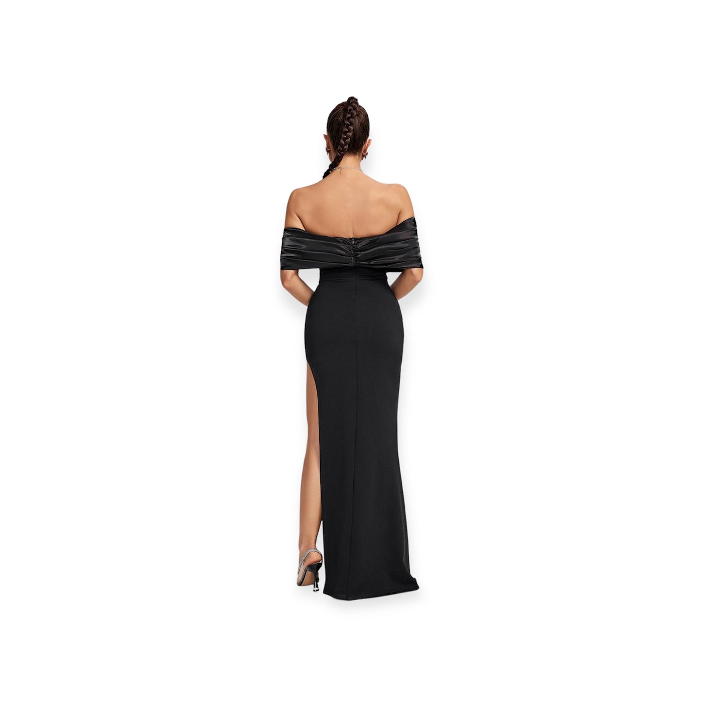 Draped Off The Shoulder Maxi Dress in Black