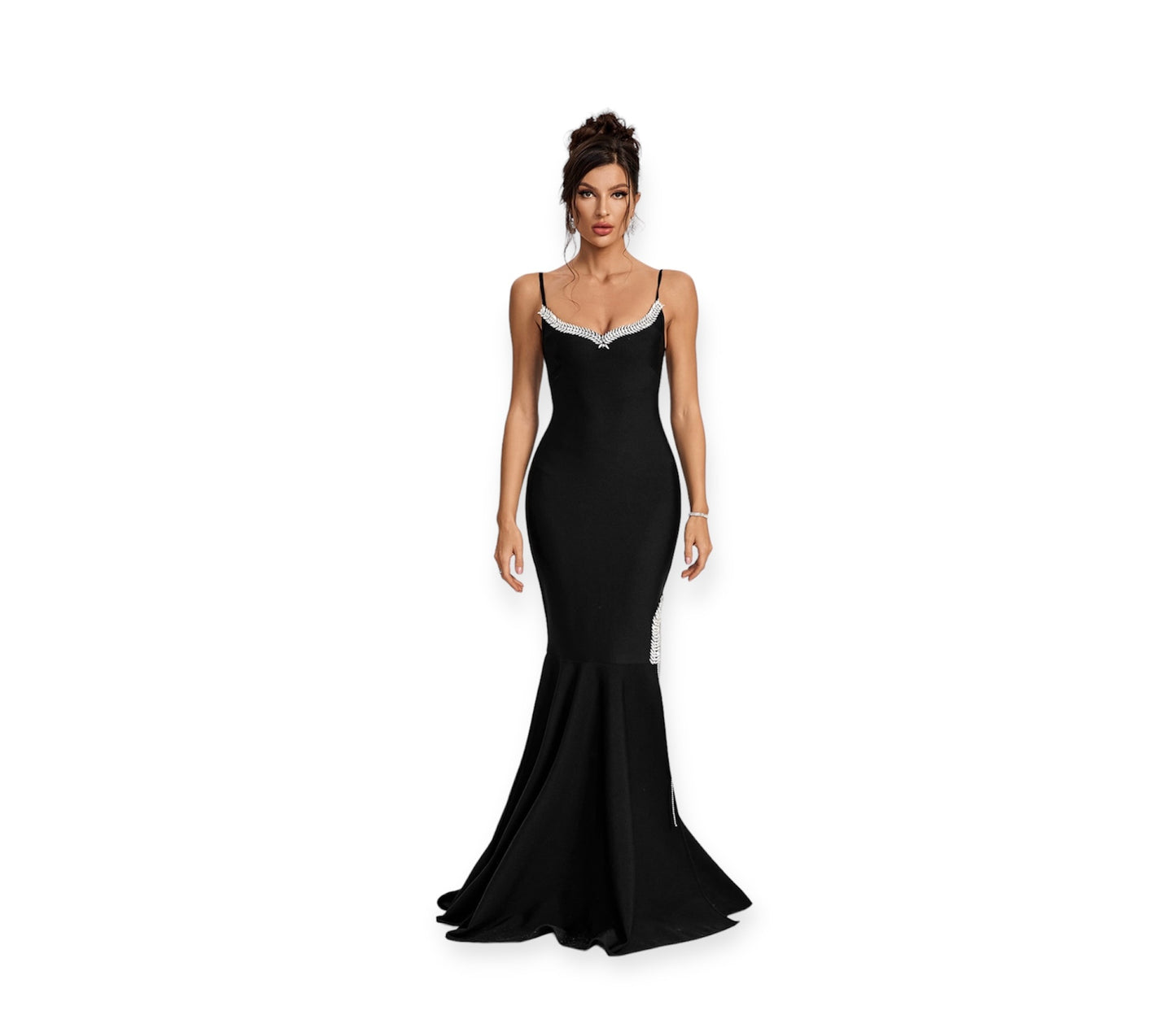 Rhinestone-Accented Sparkle Trim Bandage Evening Dress