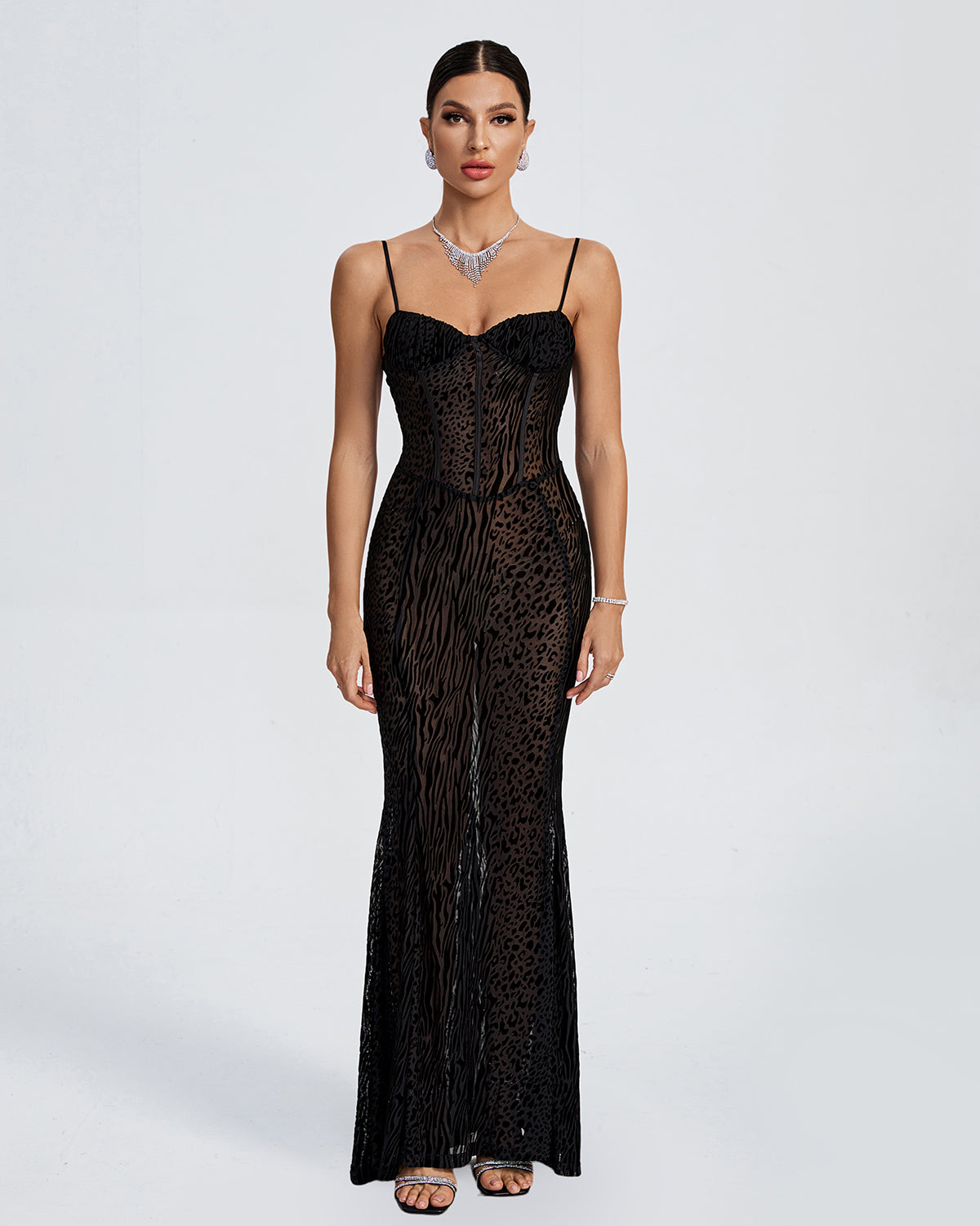 Rhinestone-Accented Sparkle Trim Bandage Evening Dress