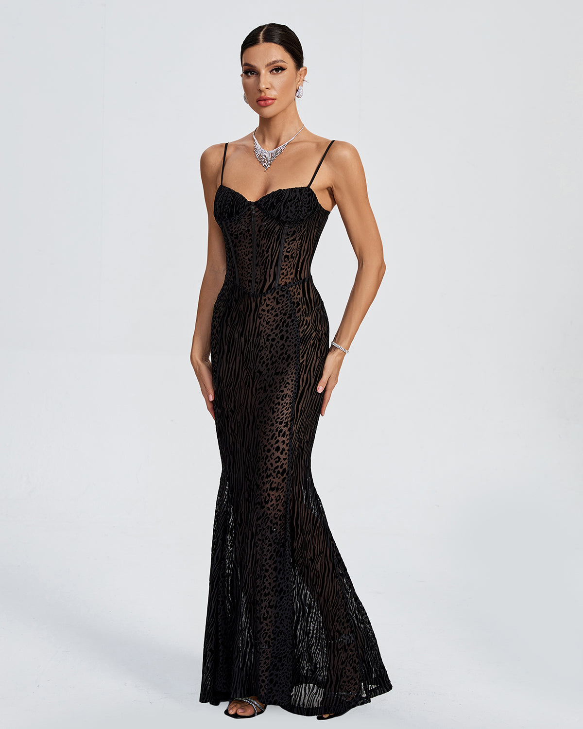 Rhinestone-Accented Sparkle Trim Bandage Evening Dress