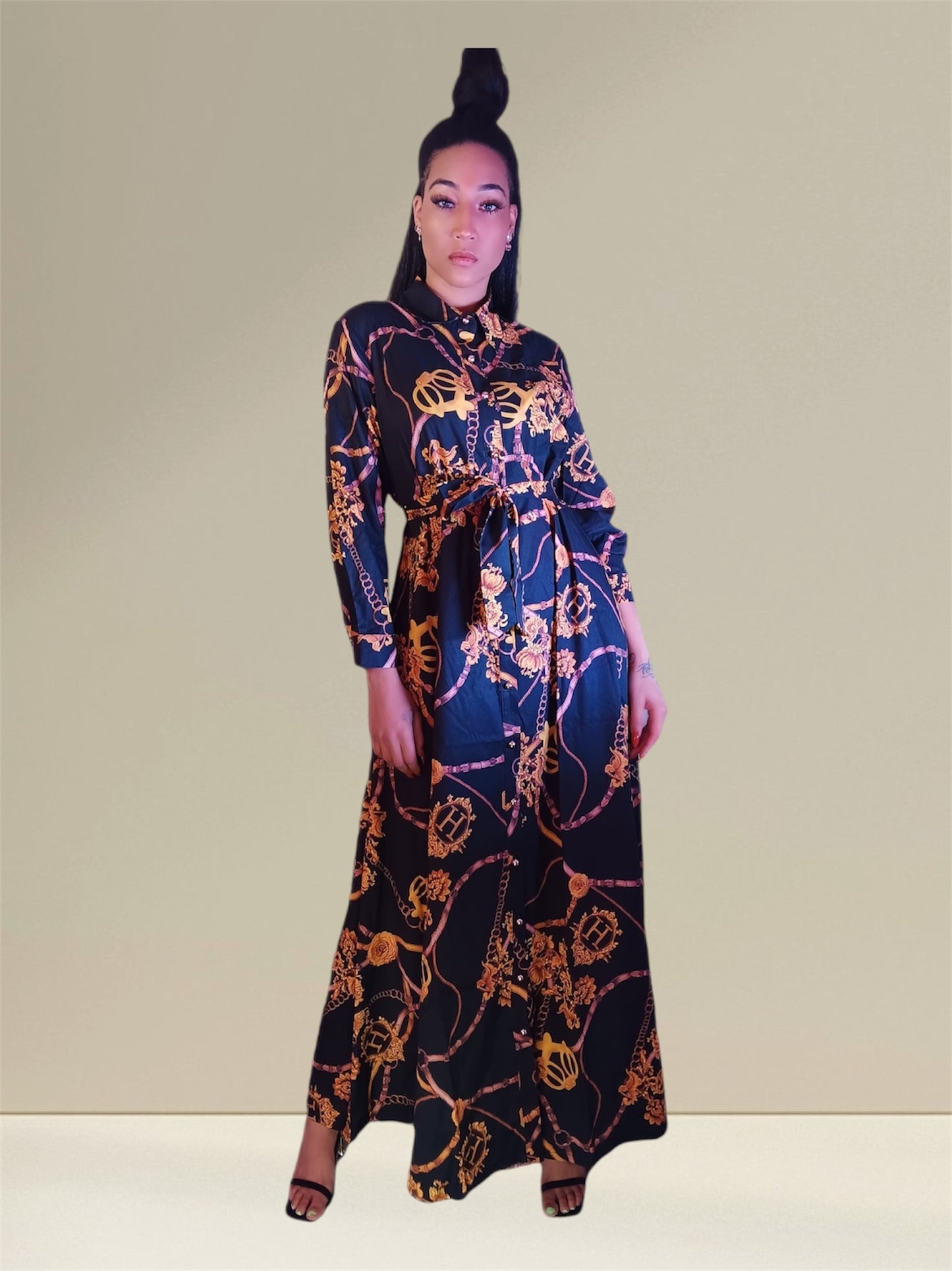 Exquisite Floral Print Long Sleeve Maxi Abaya