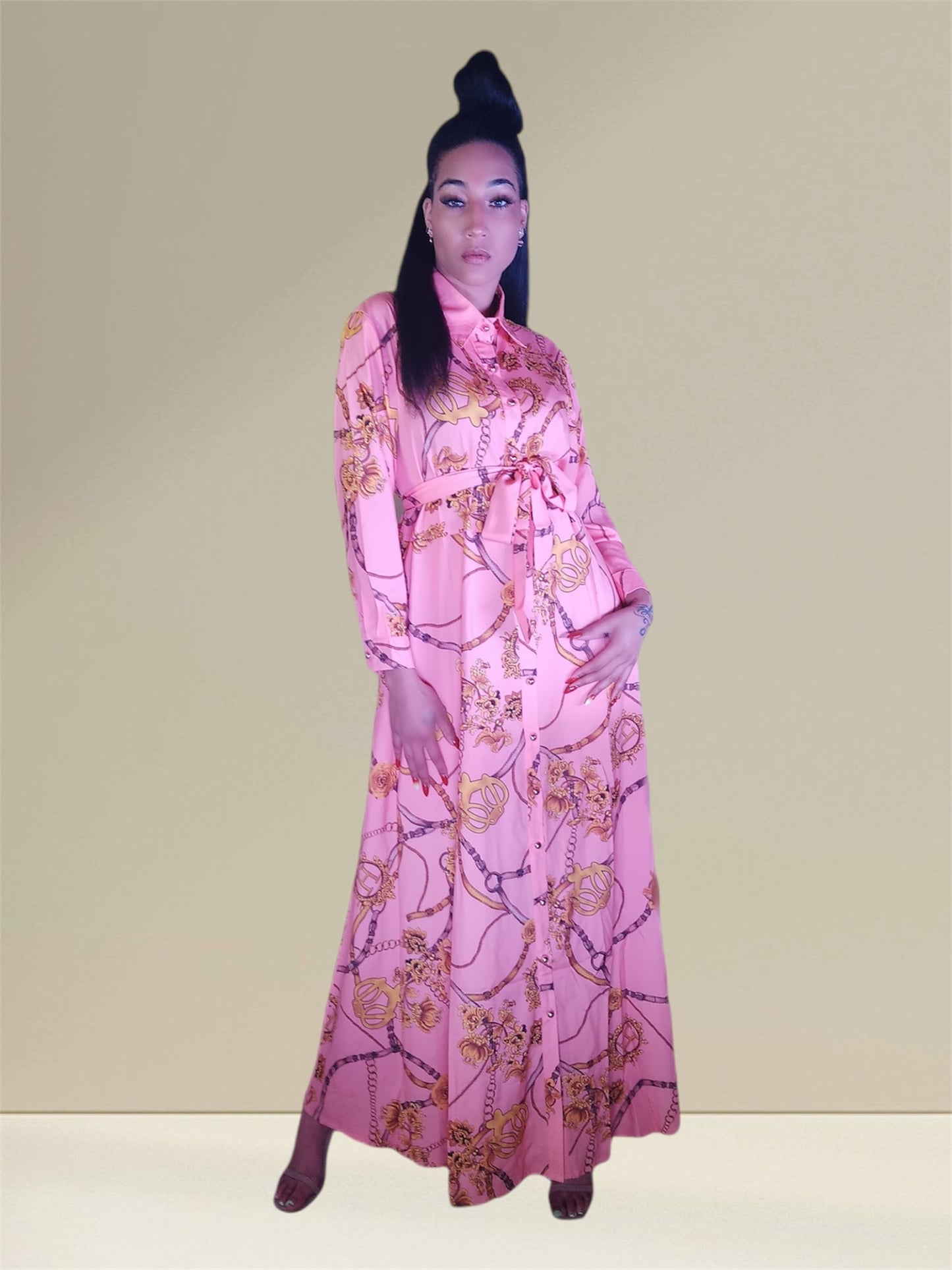 Exquisite Floral Print Long Sleeve Maxi Abaya