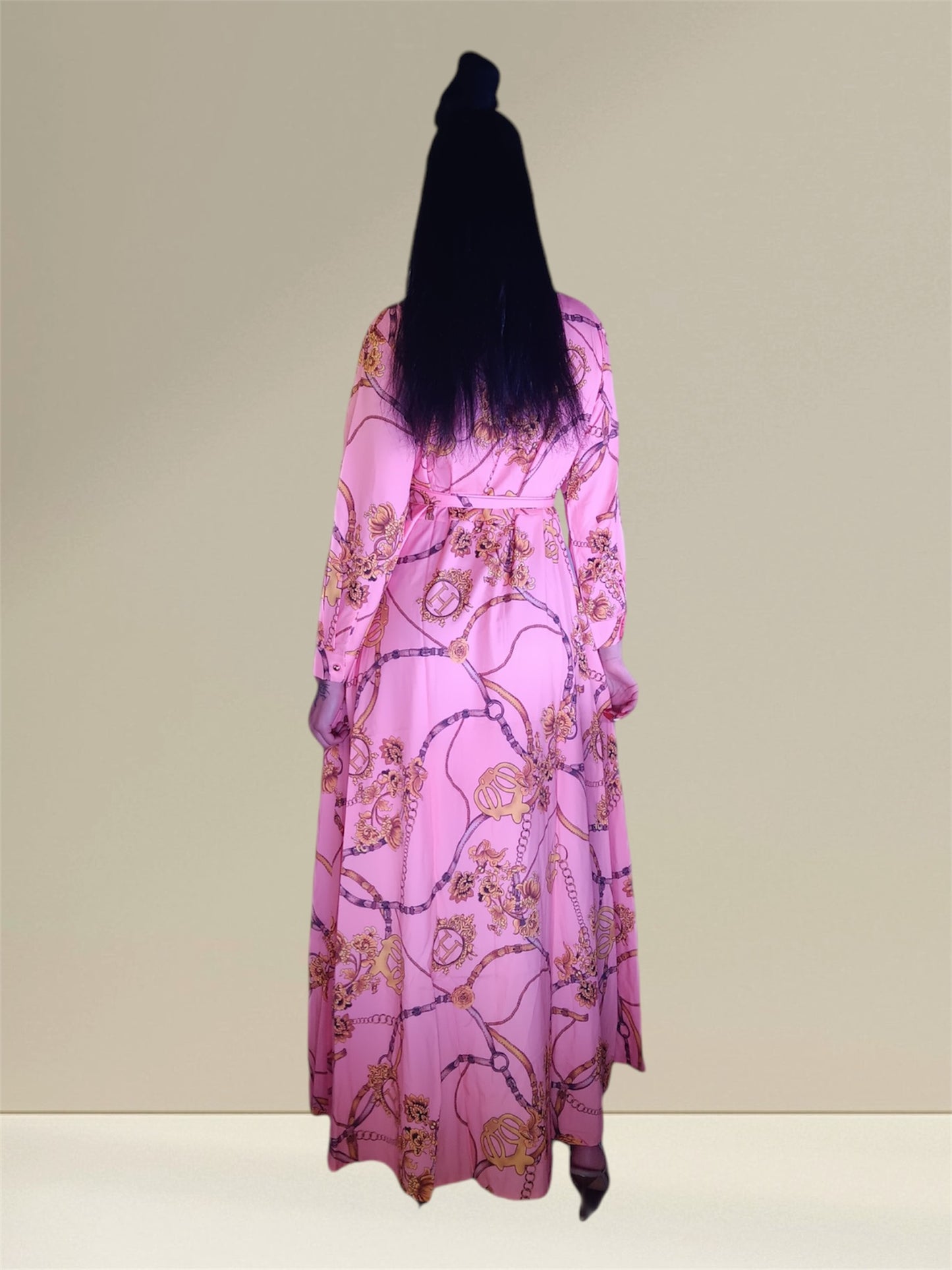 Exquisite Floral Print Long Sleeve Maxi Abaya