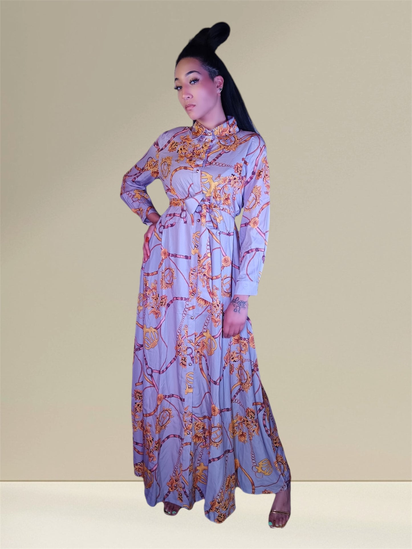 Exquisite Floral Print Long Sleeve Maxi Abaya