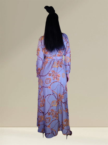 Exquisite Floral Print Long Sleeve Maxi Abaya