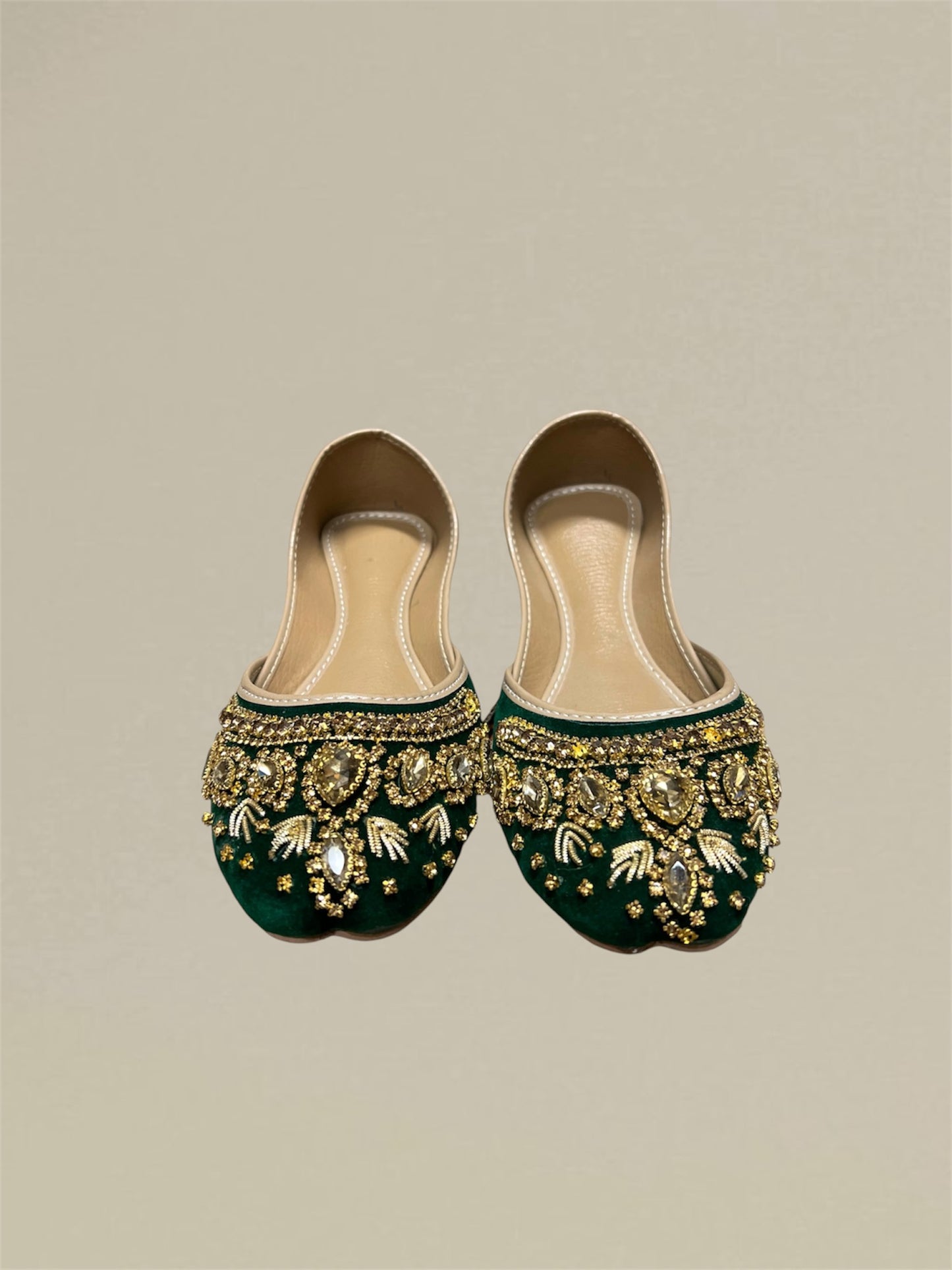 Exquisite Handcrafted Velvet Flats with Golden Beads & Crystals (Payzar)