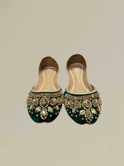 Exquisite Handcrafted Velvet Flats with Golden Beads & Crystals (Payzar)