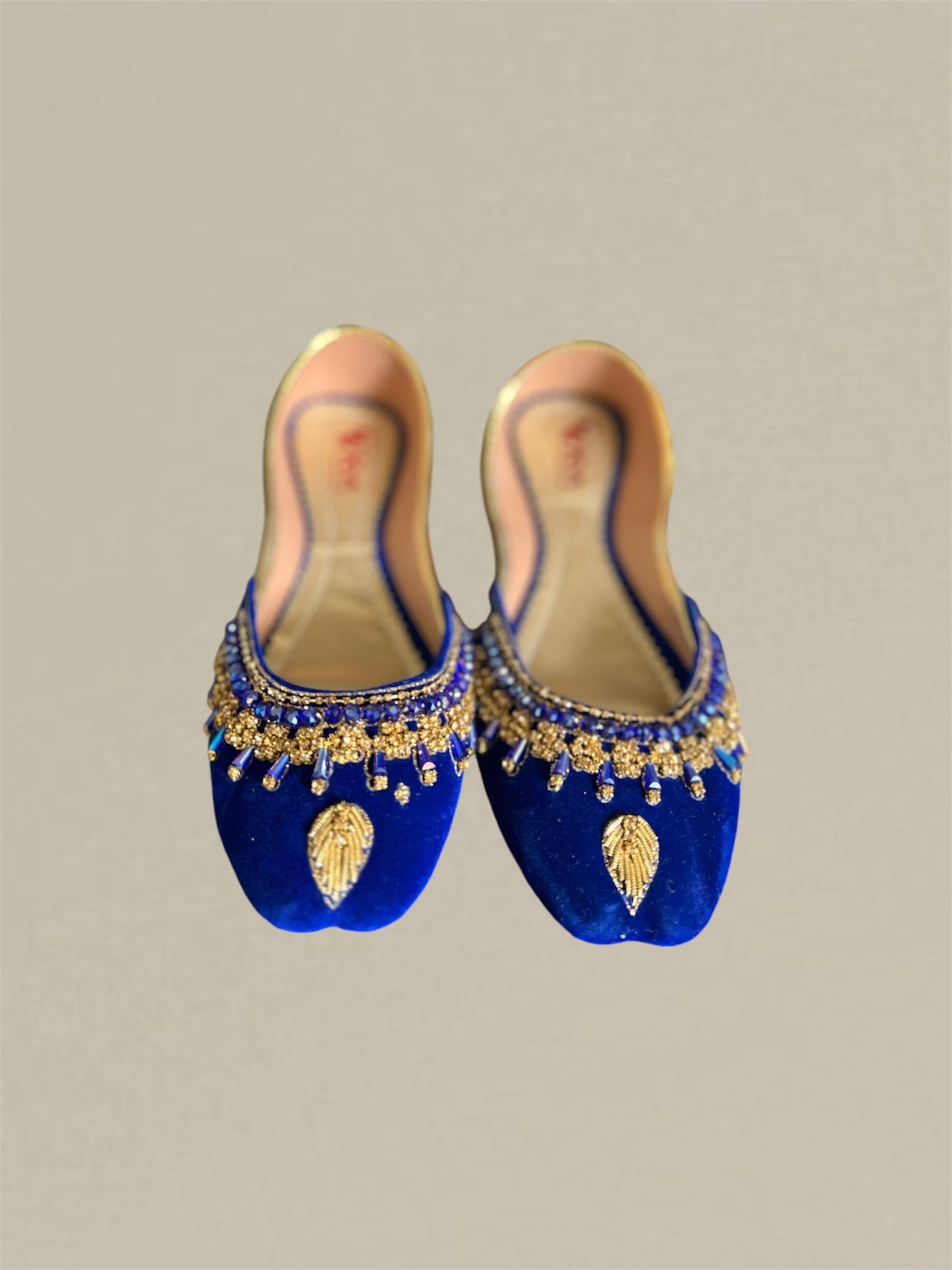 Exquisite Handcrafted Velvet Flats with Golden Beads & Crystals (Payzar)