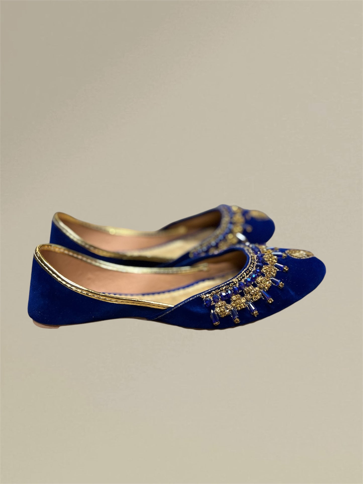 Exquisite Handcrafted Velvet Flats with Golden Beads & Crystals (Payzar)