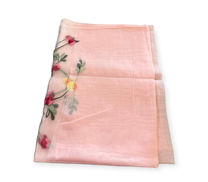 Imitated silk embroidered flower scarf